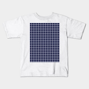 Navy Blue and White Grid Pattern Kids T-Shirt